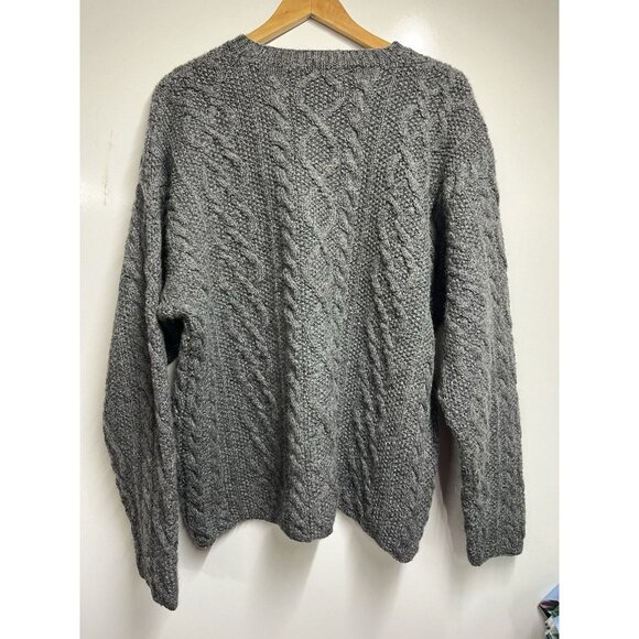 vintage 1990s fisherman J CREW sweater ARAN wool Large irish GRUNGE chunky - Picture 3 of 3